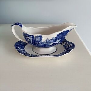Blue Italian Spode gravy boat and stand